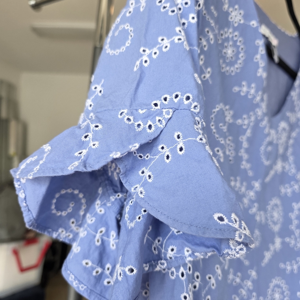 Isaac Mizrahi Live! Blue Floral Eyelet Dress Size  16 Chest 21" - Picture 8 of 8